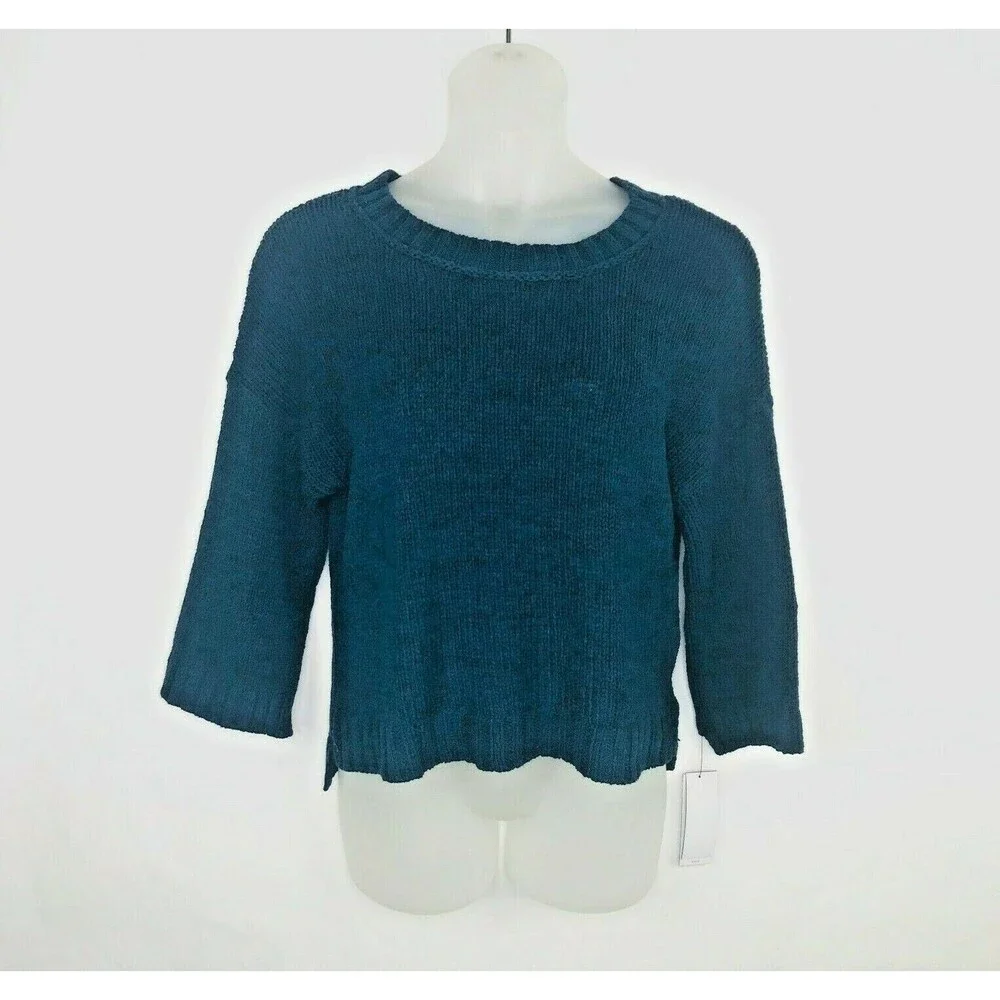 UGG Sweater Women Size Large Teal Nova Crewneck Hem Slits